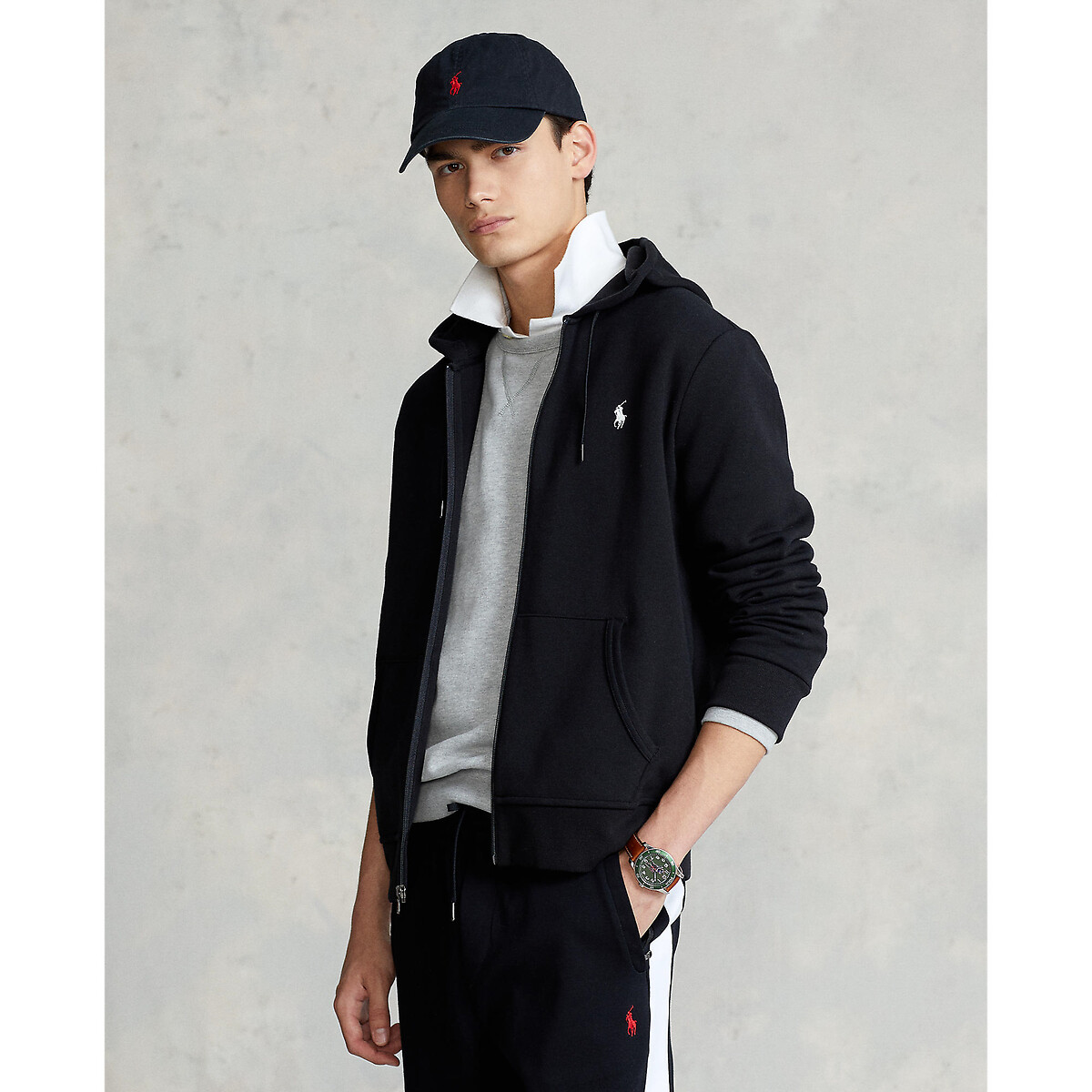 Embroidered Logo Zipped Hoodie in Cotton Mix