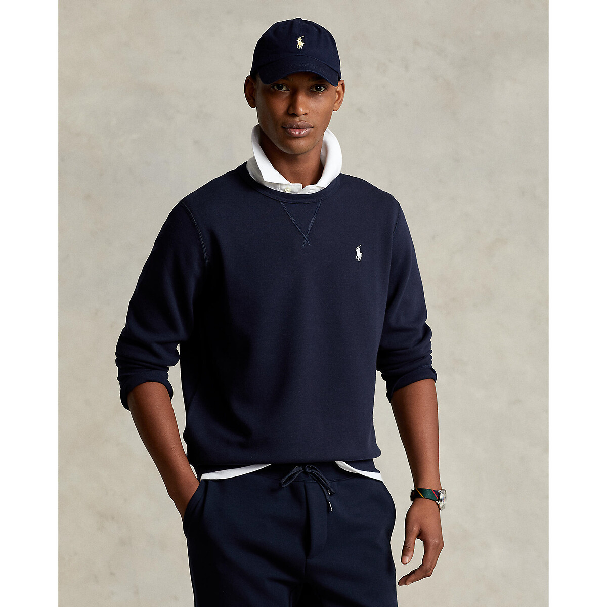 Embroidered Logo Jumper in Cotton Mix with Crew Neck