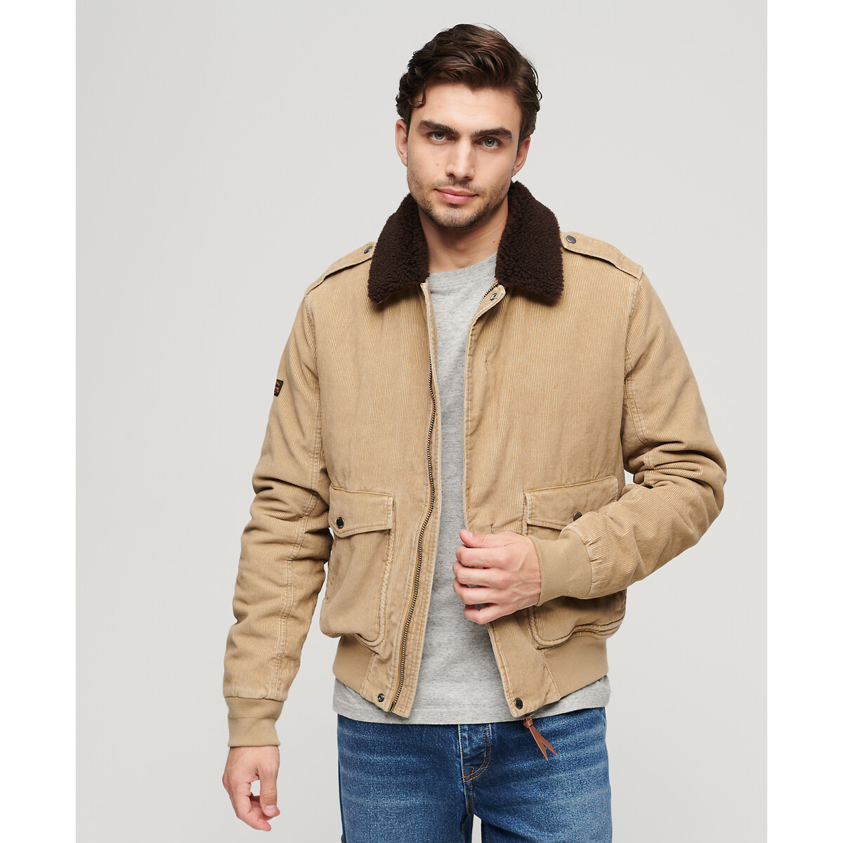 Cotton Jacket with Corduroy Collar