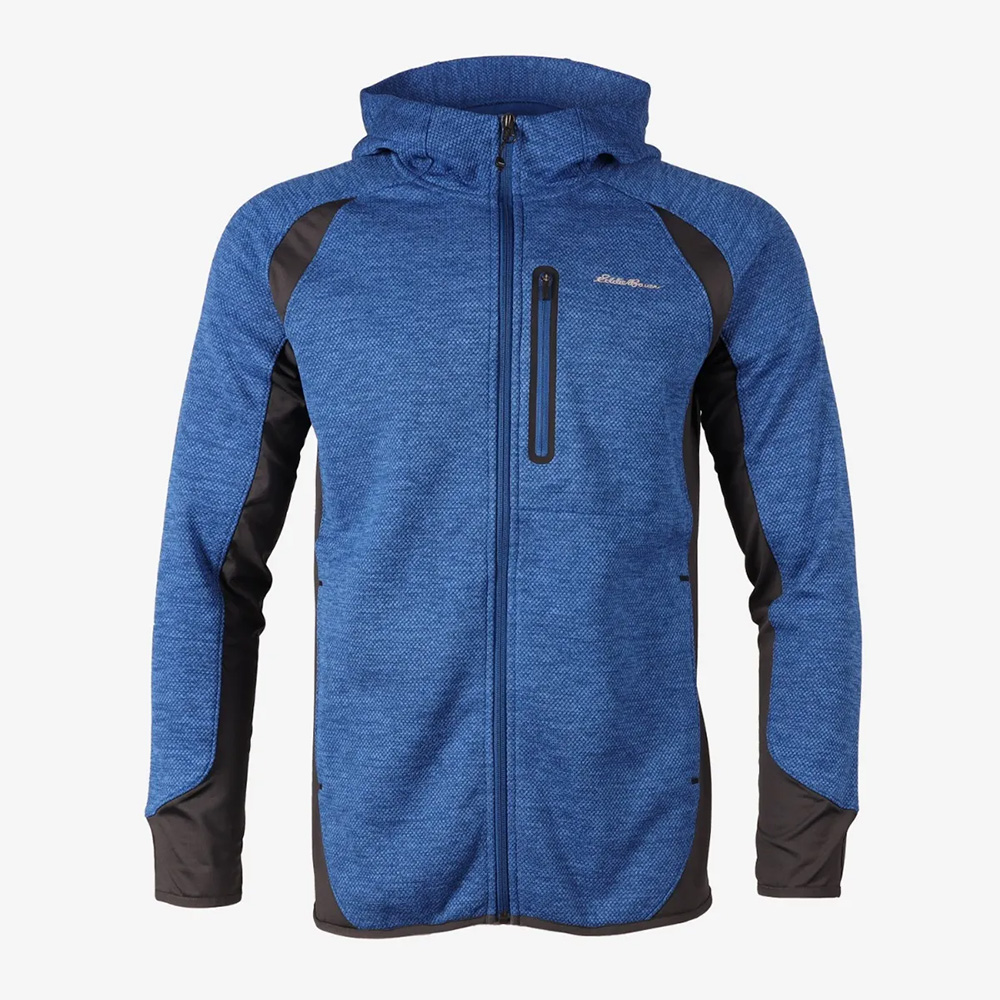 Eddie Bauer Mens Cloud Layer Hybrid Full Zip Hoodie (Pacific Blue)