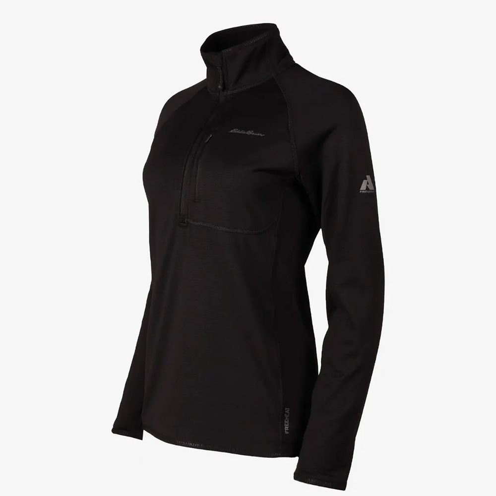 Eddie Bauer Womens High Route Grid Quarter Zip Fleece (Black)