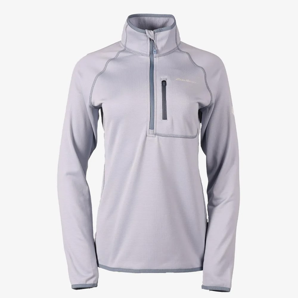 Eddie Bauer Womens High Route Grid Quarter Zip Fleece (Blue Smoke)