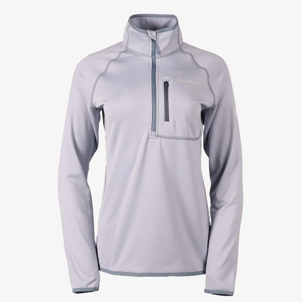 Eddie Bauer Womens High Route Grid Quarter Zip Fleece (Blue Smoke)