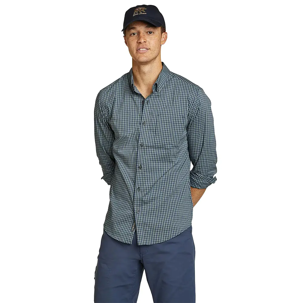 Eddie Bauer Mens Voyager Flex Long Sleeve Shirt (Dusted Indigo)