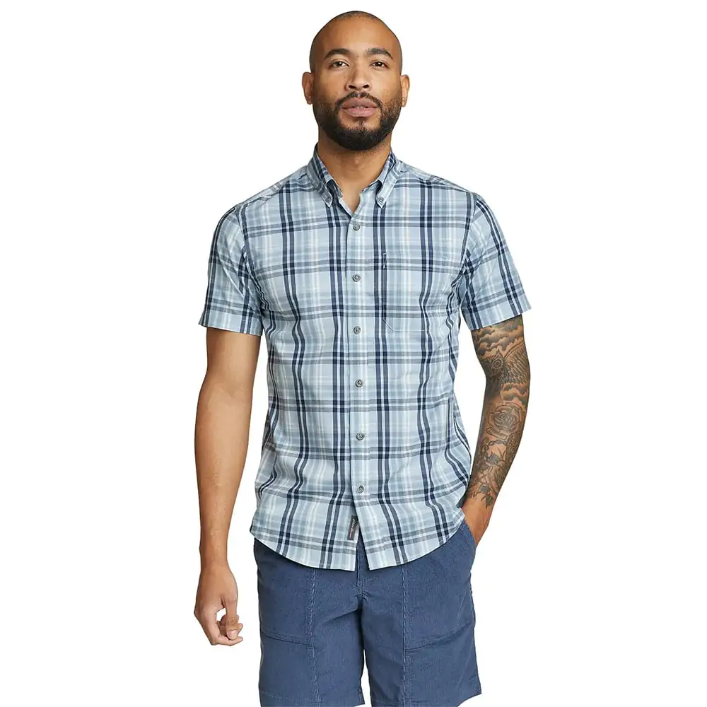 Eddie Bauer Mens Voyager Flex Short-Sleeve Shirt (Slate Blue)