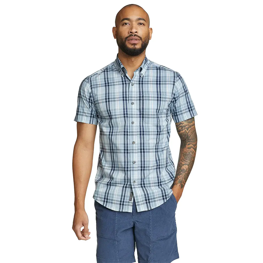 Eddie Bauer Mens Voyager Flex Short-Sleeve Shirt (Slate Blue)