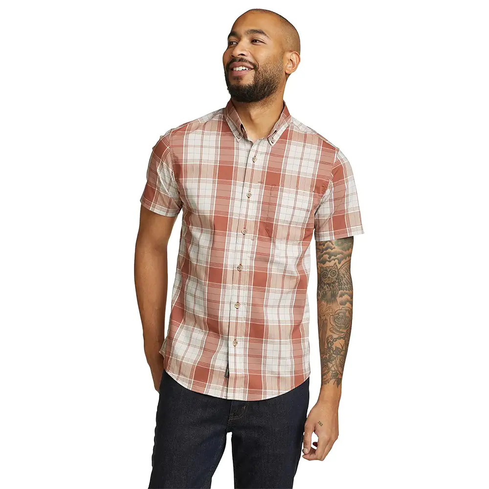 Eddie Bauer Mens Voyager Flex Short-Sleeve Shirt (Cocoa)