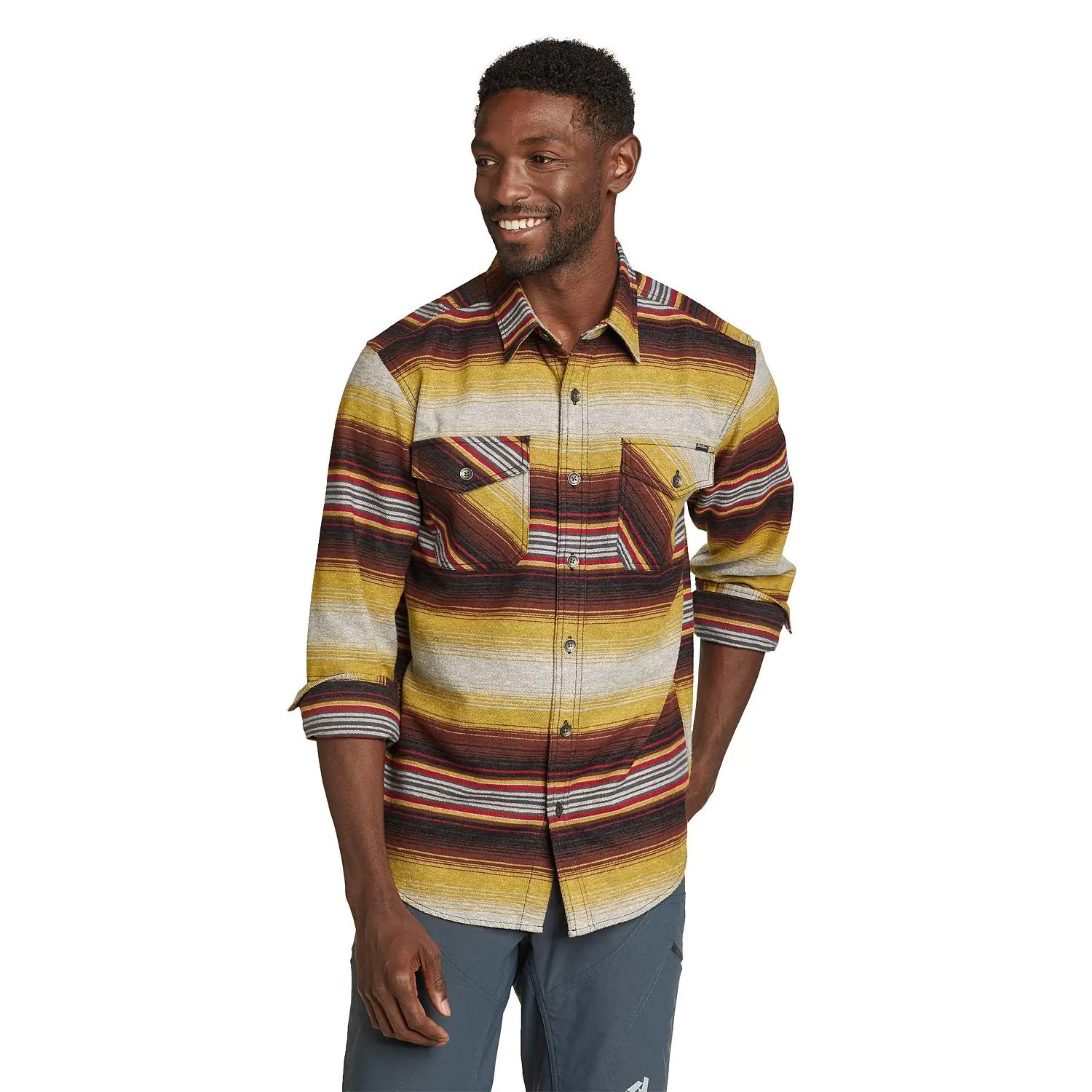 Eddie Bauer Mens Hemplify Flannel Long Sleeved Shirt (Dark Sable)