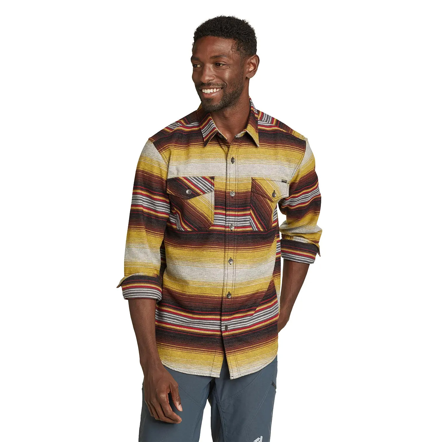 Eddie Bauer Mens Hemplify Flannel Long Sleeved Shirt (Dark Sable)