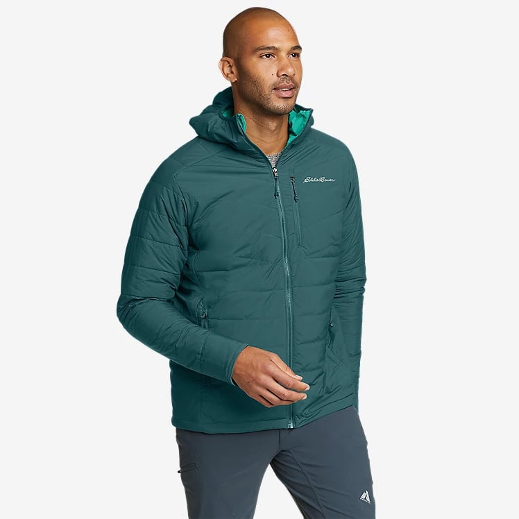Eddie Bauer Mens IgniteLite Stretch Reversible Hooded Jacket (Dark Evergreen)