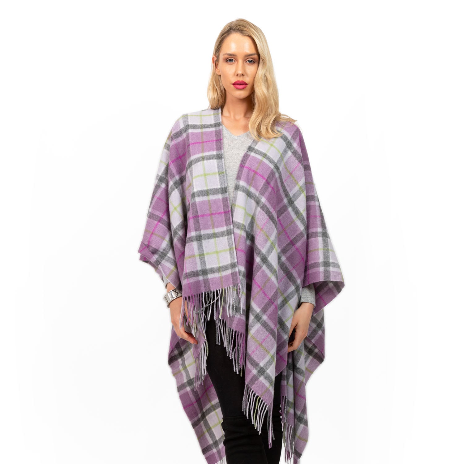 Edinburgh Cashmere Cape Light Blue Check Light Blue Check / One Size