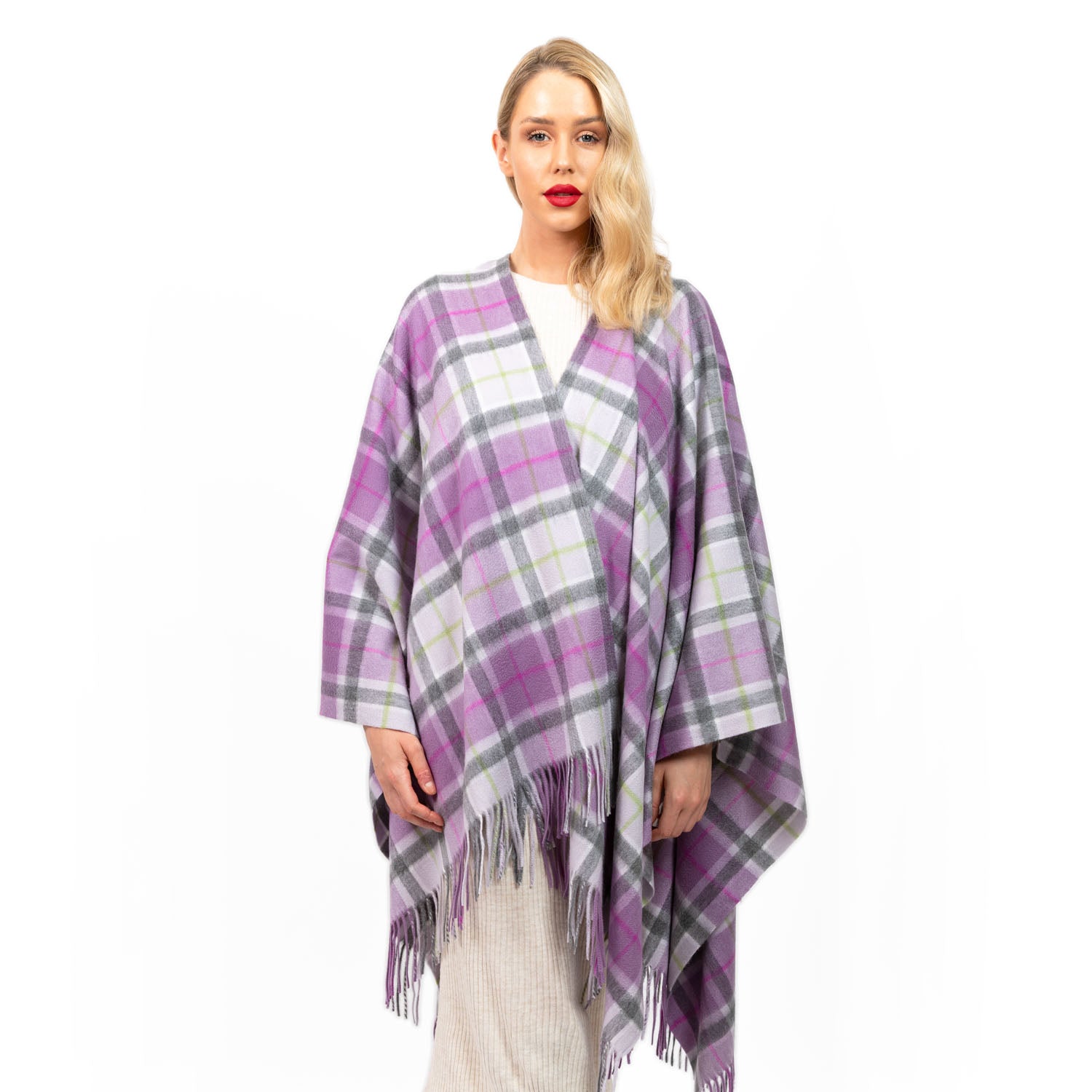 Edinburgh Cashmere Cape Light Purple Check Light Purple Check / One Size