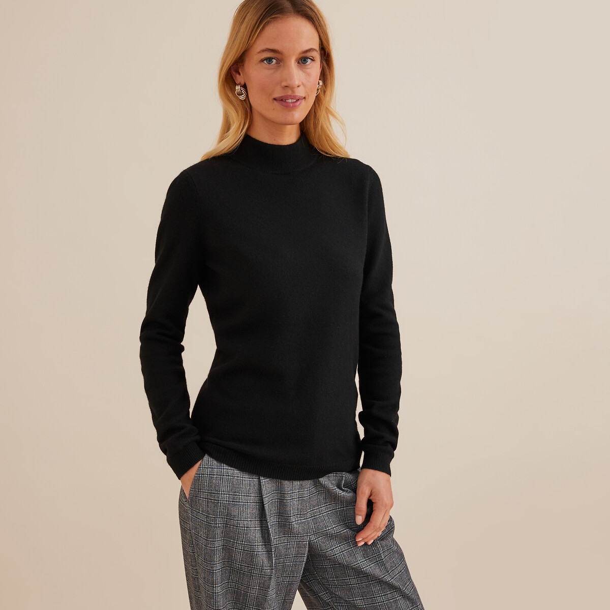Cashmere Fine Knit Jumper with High Neck
