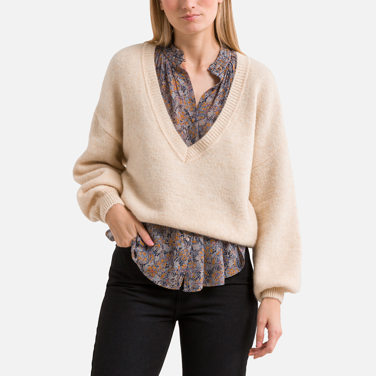 Myera V-Neck Jumper with Balloon Sleeves