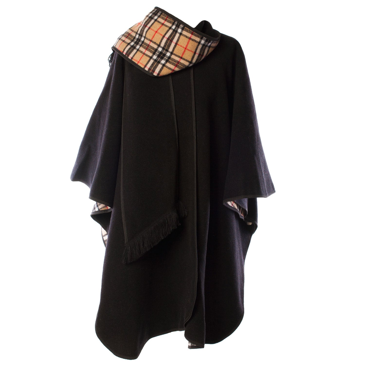 Ladies Wool Blend Reversible Cape Black Black / One Size