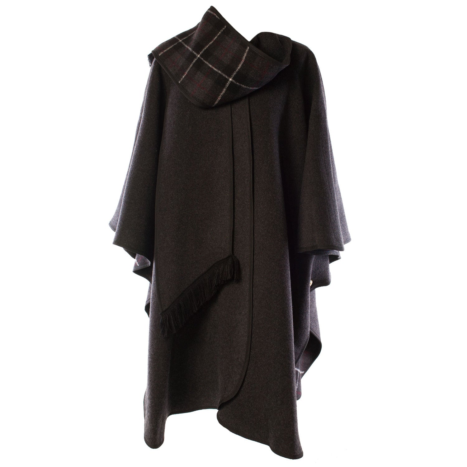 Ladies Wool Blend Reversible Cape Charcoal Charcoal / One Size
