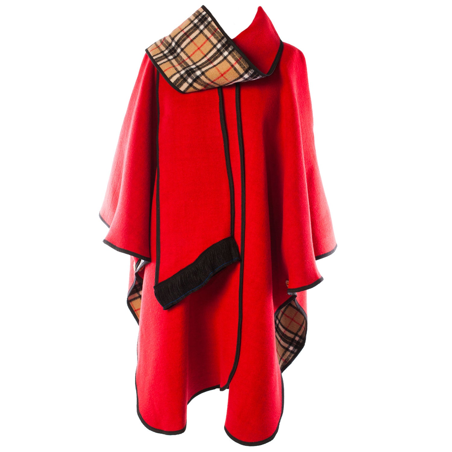 Ladies Wool Blend Reversible Cape Red Red / One Size