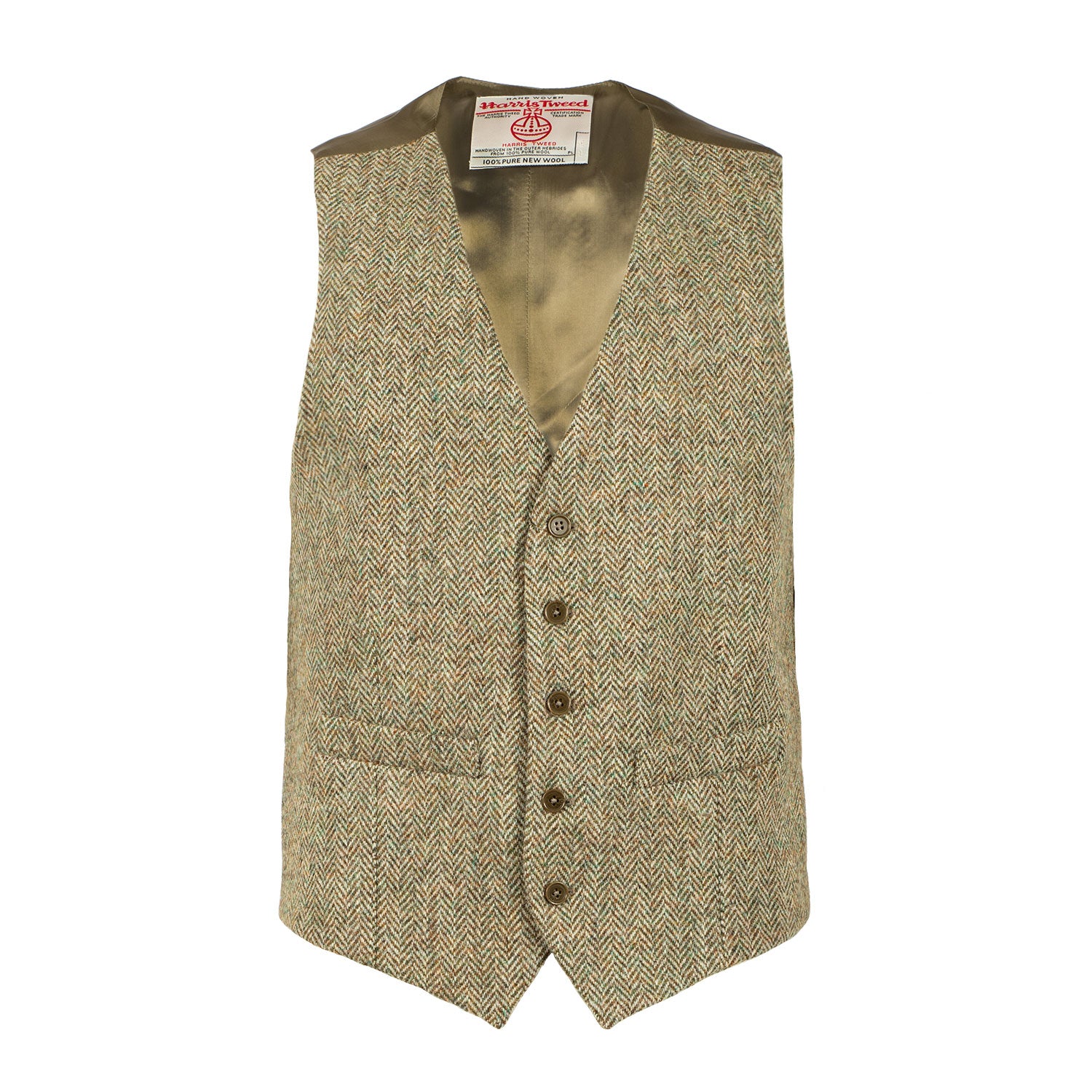 Men's Harris Tweed Lewis Waistcoat Green Herringbone Green Herringbone / 48 / Regular