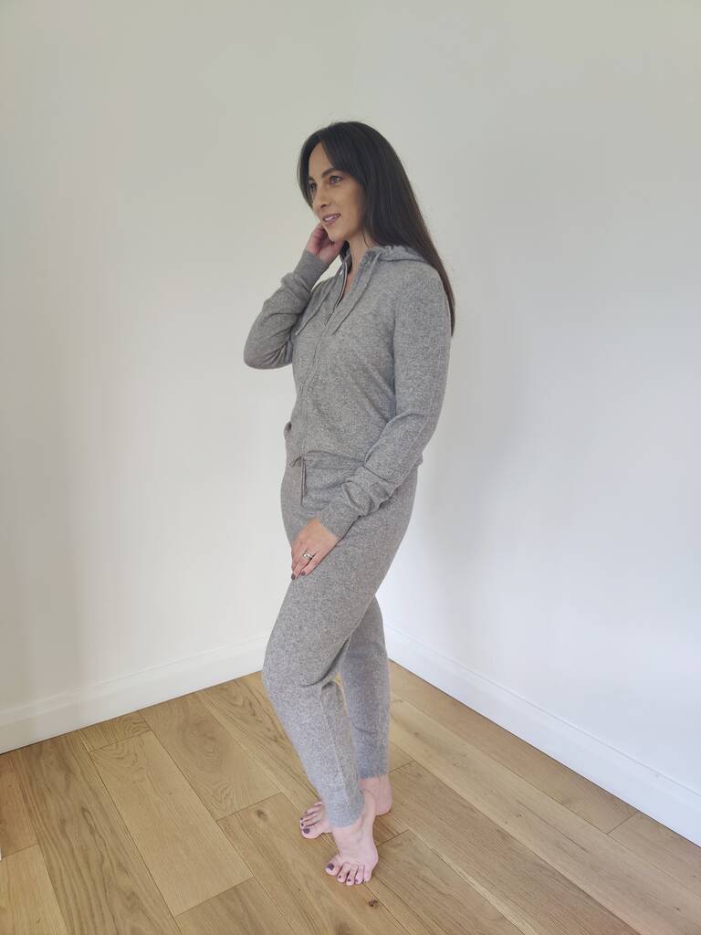 Personalised Pure Cashmere Grey Jumpsuit Hooded Onesie, Grey