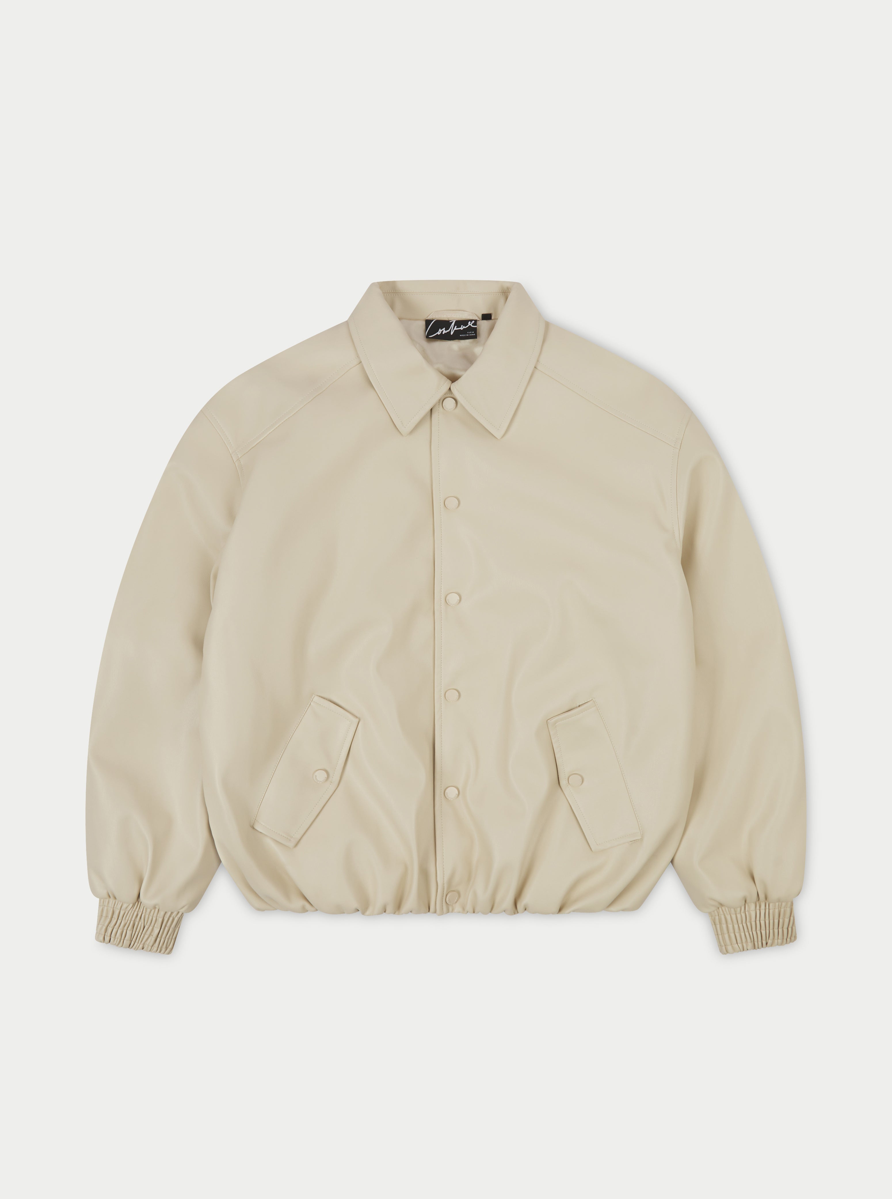 Faux Leather Bomber - Beige